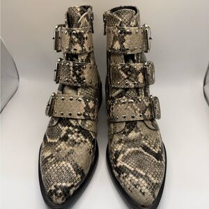 Steven New York Harmon Snakeskin Buckle Ankle Boots